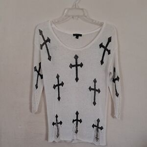 White Sweater with Black Crosses